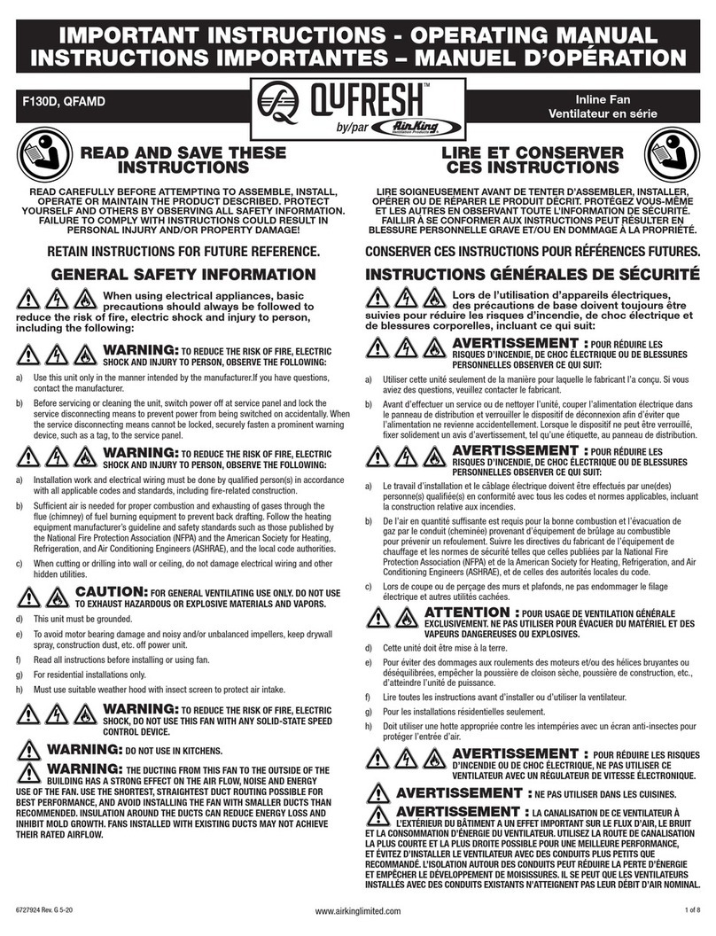 Air King Qufresh F130D Important instructions & operating manual