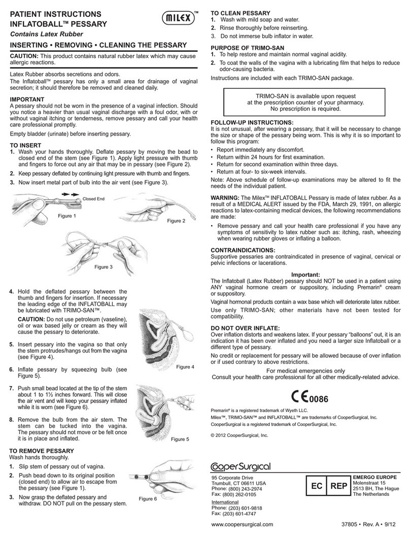 Cooper Surgical Milex Inflatoball Patient instructions