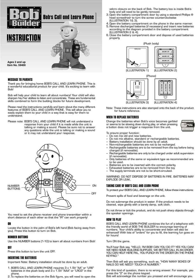Tiger Electronics Bob the Builder Bob's Call and Learn Phone User manual