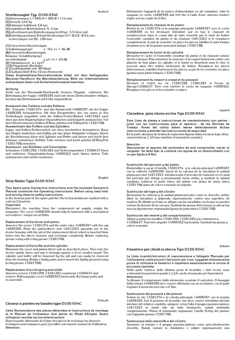 BEA D100-934C Spare parts list/service instructions BEA D100-934C Spare parts list/service instructions