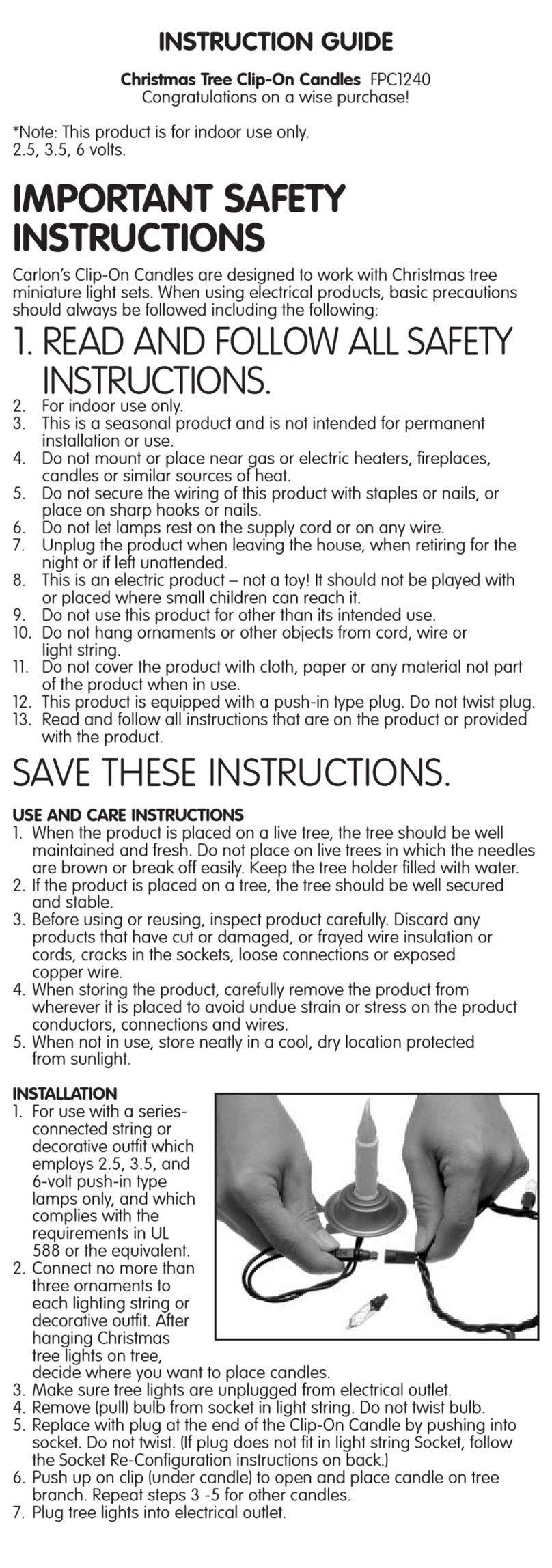 Carlon FPC1240 Instruction guide