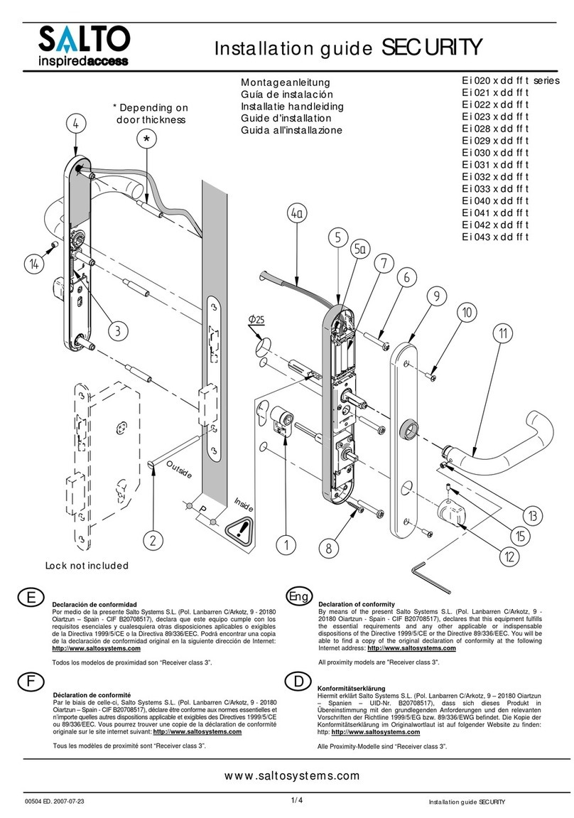 Salto SECURITY Ei 020 x dd ff t Series installation guide Salto SECURITY Ei 020 x dd ff t Series installation guide