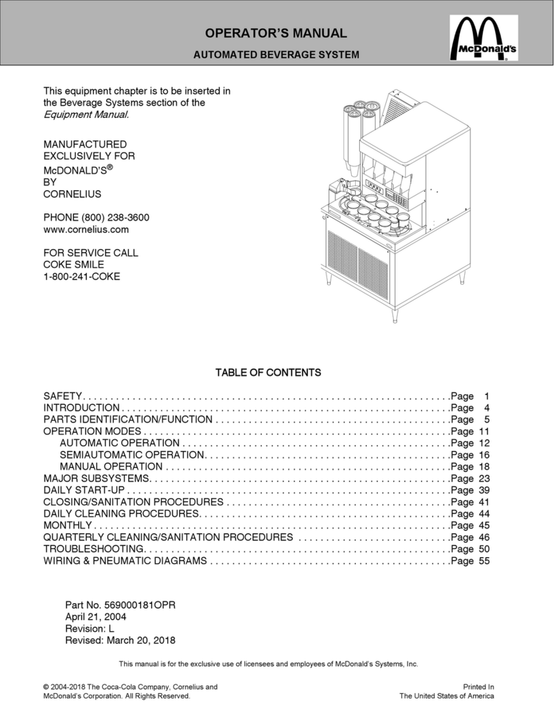 McDonald's CORNELIUS AUTOMATED BEVERAGE SYSTEM Operator's manual McDonald's CORNELIUS AUTOMATED BEVERAGE SYSTEM Operator's manual