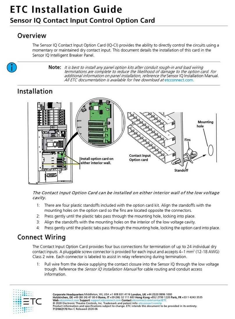 ETC Sensor IQ Contact Input Control Option Card User manual