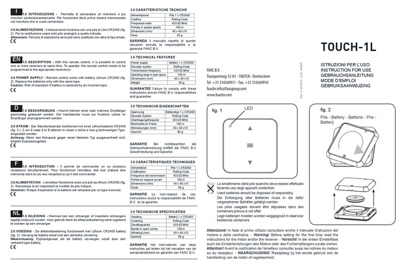 FAAC TOUCH-1L Instructions for use