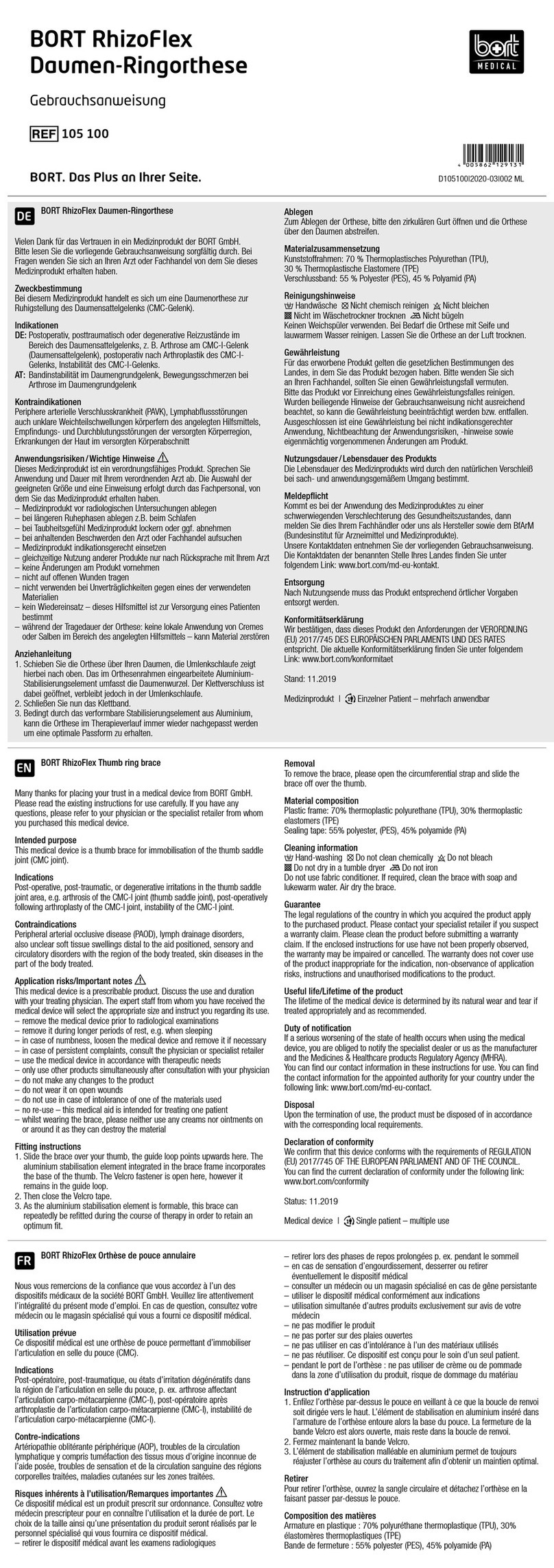 bort medical RhizoFlex 105 100 User manual