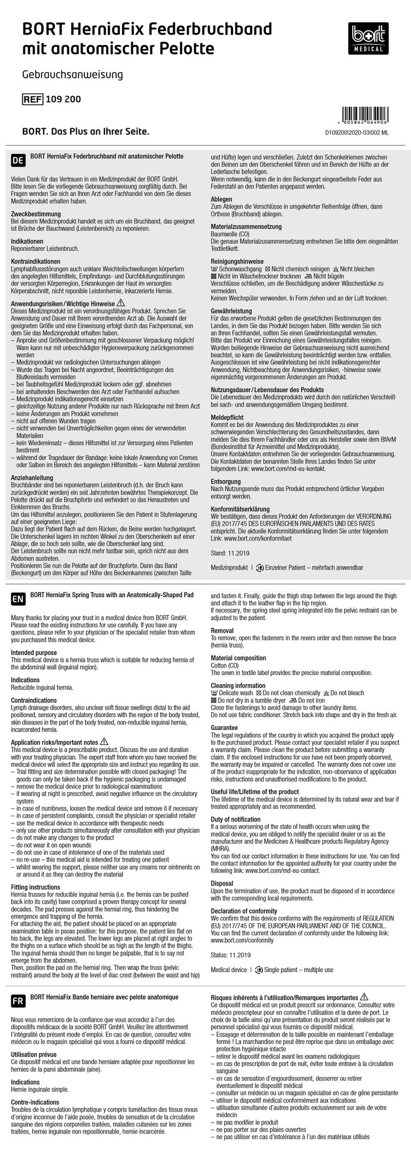 bort medical HerniaFix 109 200 User manual