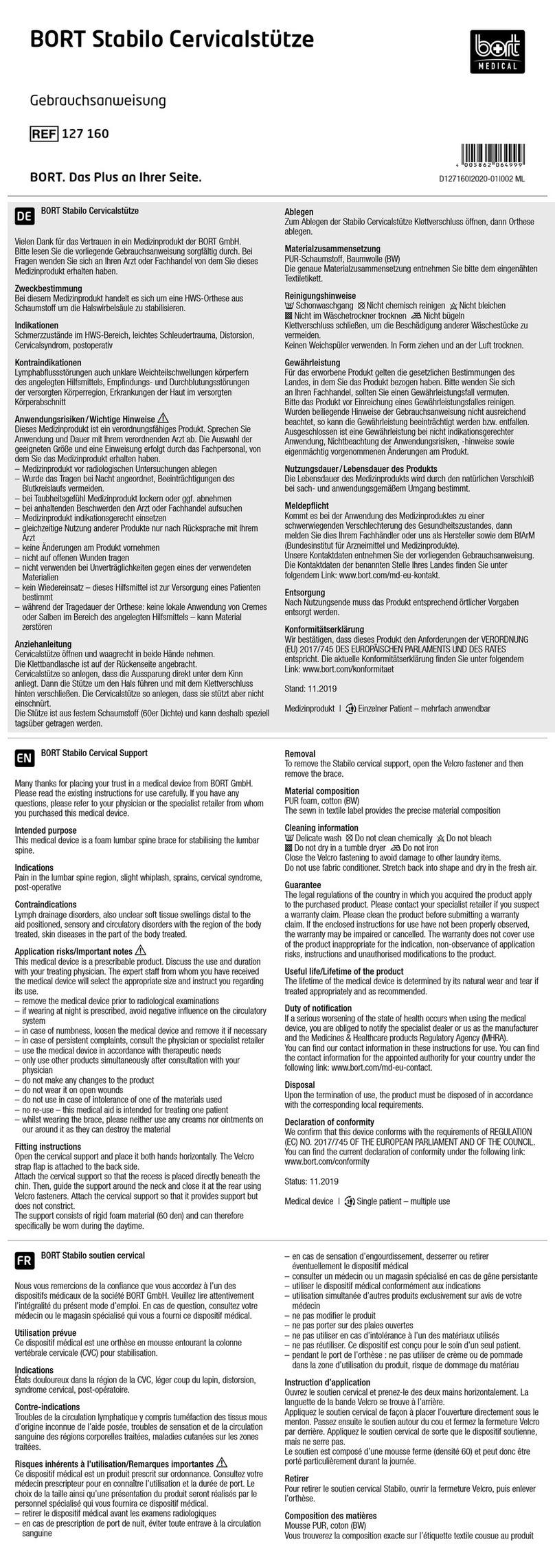 bort medical Stabilo 127 160 manual