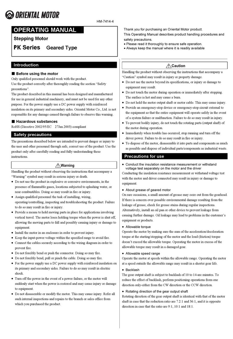 Oriental motor PK Series operating manual Oriental motor PK Series operating manual