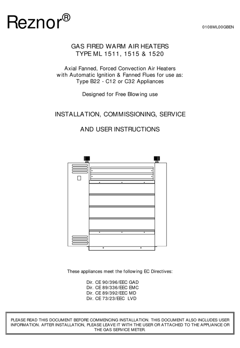 Reznor ML 1511 INSTALLATION, COMMISSIONING, SERVICE AND USER INSTRUCTIONS