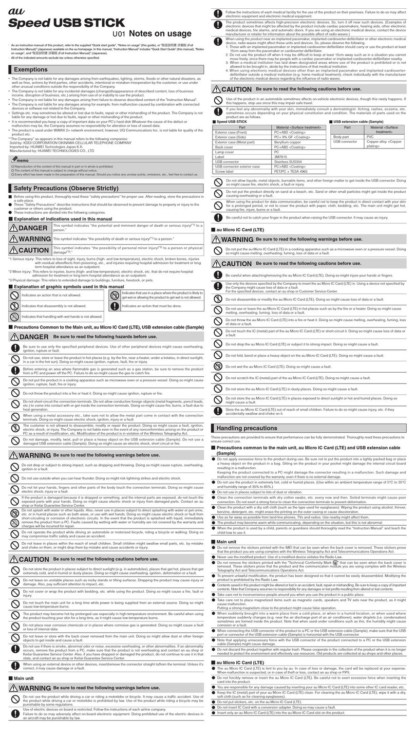KDDI Speed U01 Notes on usage