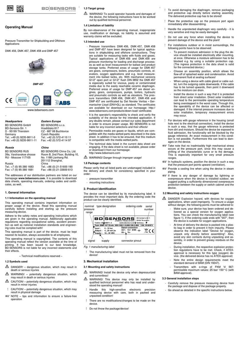 BD Sensors DMK 456 operating manual BD Sensors DMK 456 operating manual