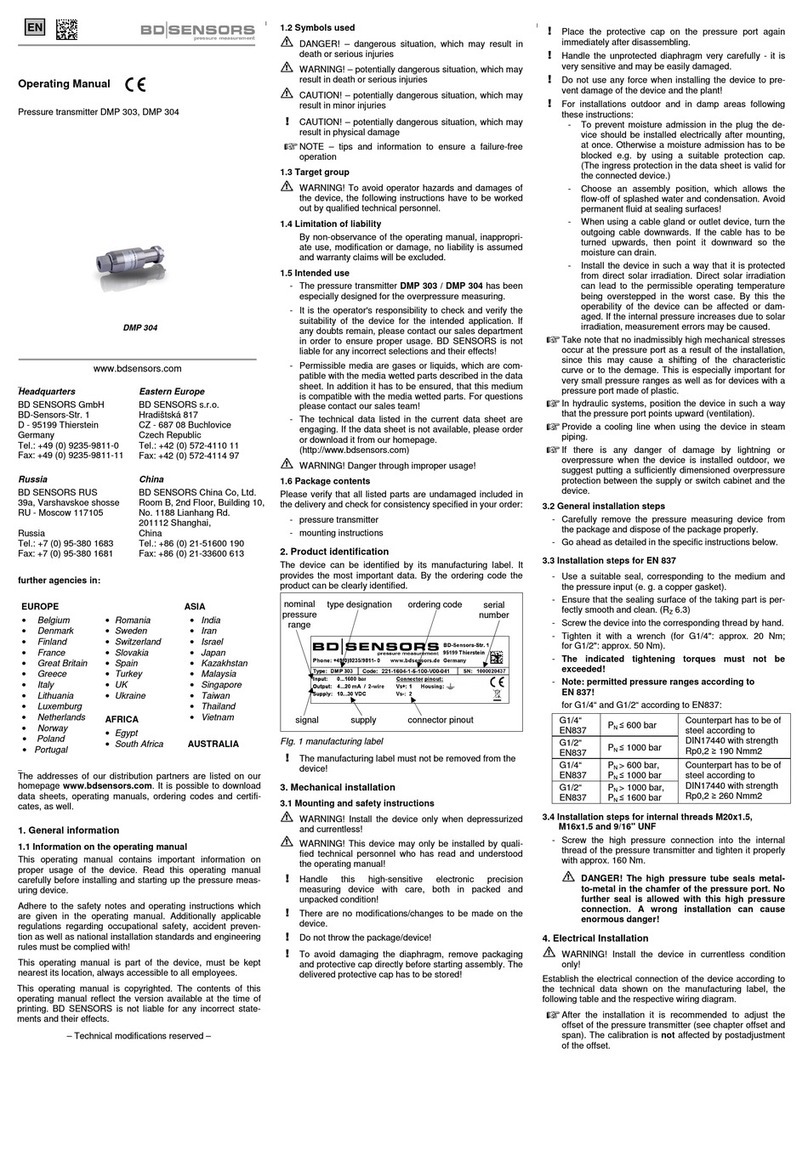 BD Sensors DMP 303 operating manual