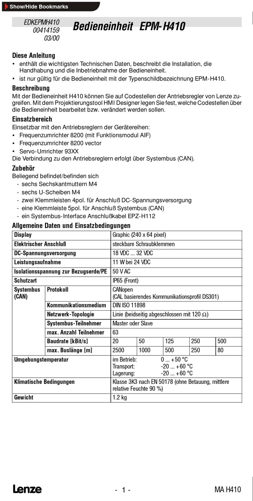 Lenze EPM-H410 instructions