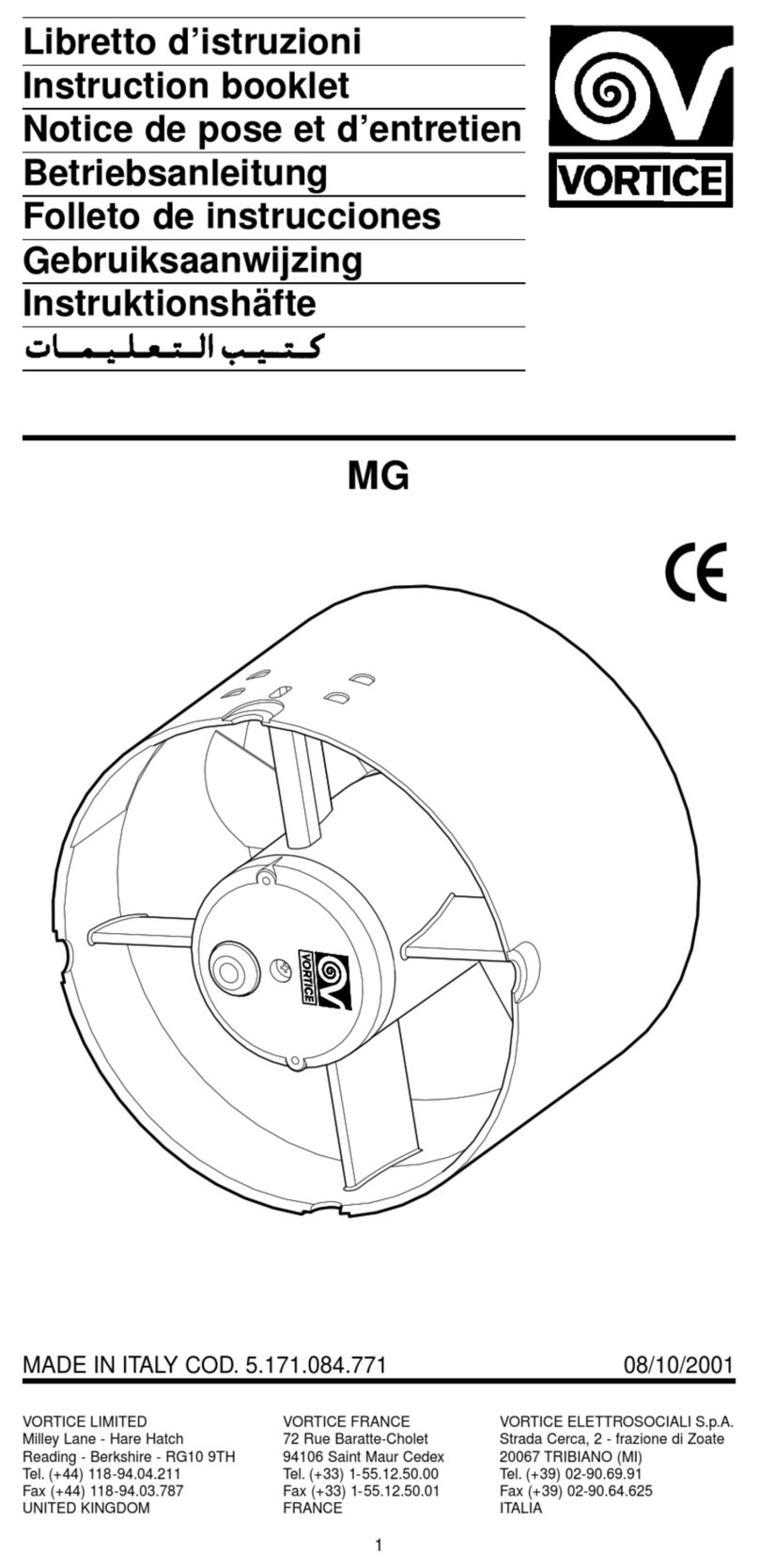 Vortice MG Series User manual