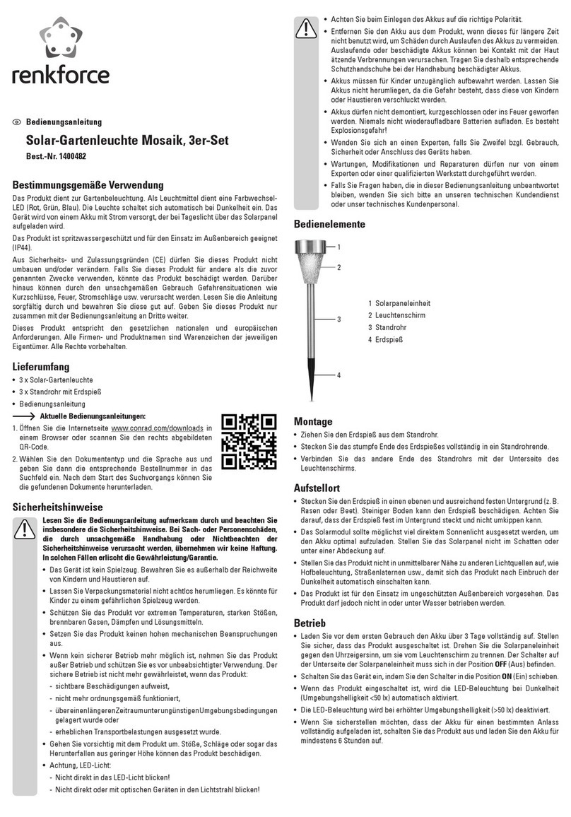 Renkforce Solar garden light operating instructions