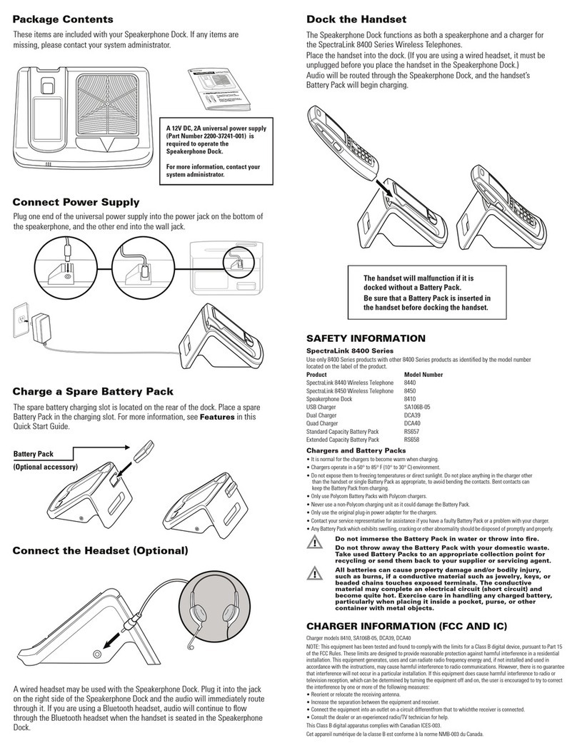 Polycom SPECTRALINK 8410 Speakerphone Dock quick start guide