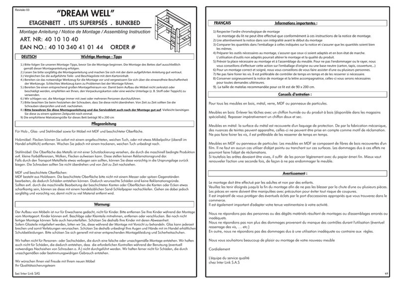 Links DREAM WELL BUNKBED 40 10 10 40 Assembling Instruction