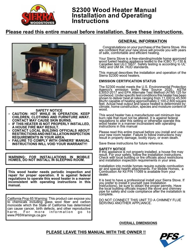 Sierra Woodstoves S2300 Installation and operating instructions