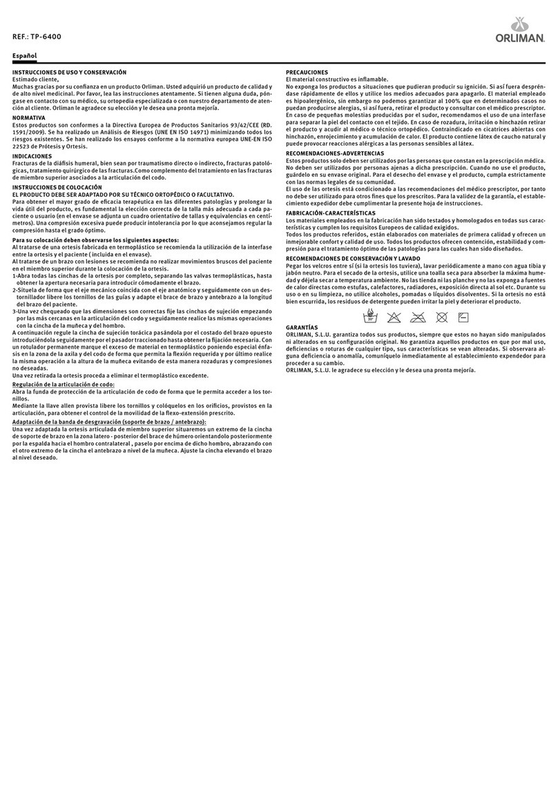 Orliman TP-6400 INSTRUCTIONS FOR USE AND PRESERVATION