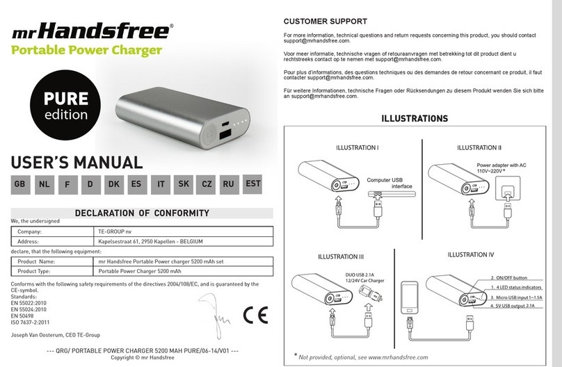 MRHANDSFREE Portable Power charger 5200 mAh Pure Edition user manual