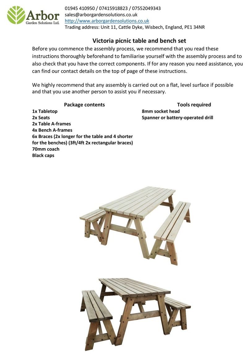Arbor Technology Victoria picnic table and bench set Operator's manual Arbor Technology Victoria picnic table and bench set Operator's manual