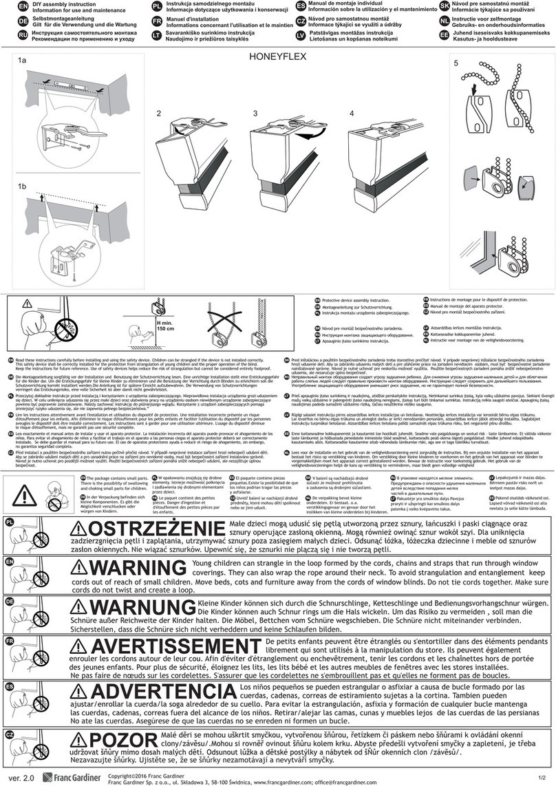 Franc Gardiner Honeyflex Assembly instruction, Information for use and maintenance Franc Gardiner Honeyflex Assembly instruction, Information for use and maintenance