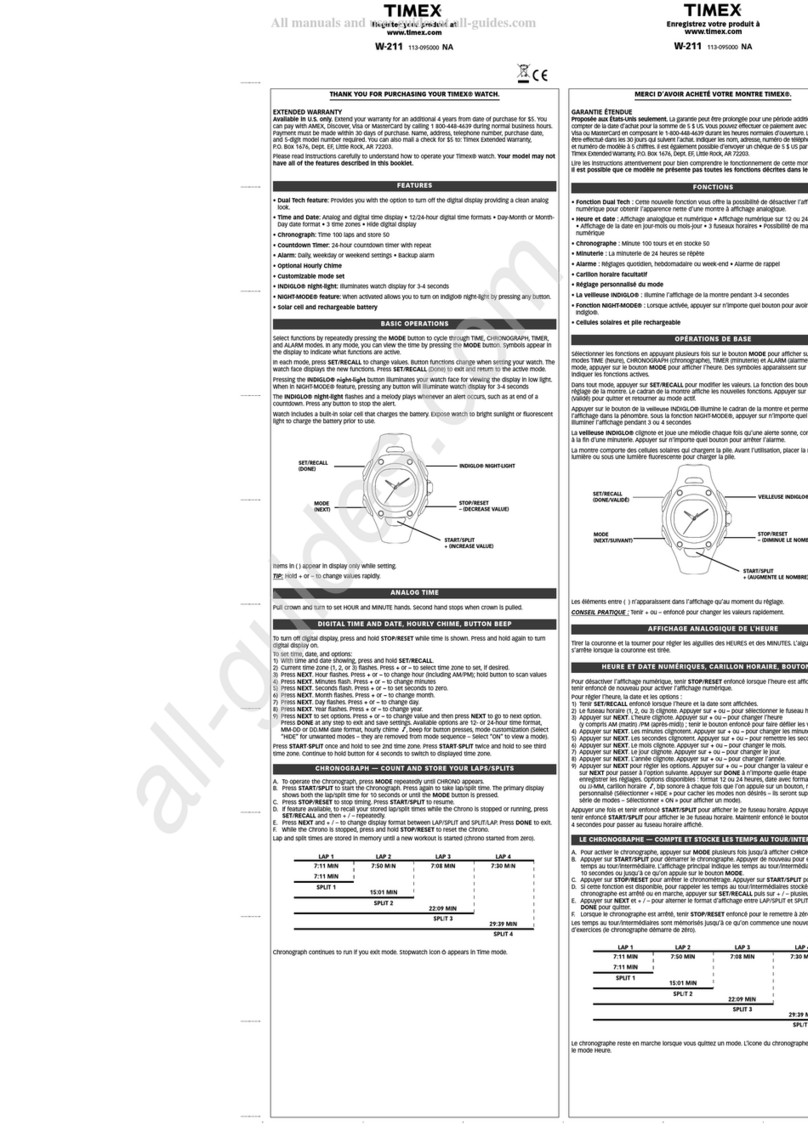 Timex W-211 User manual