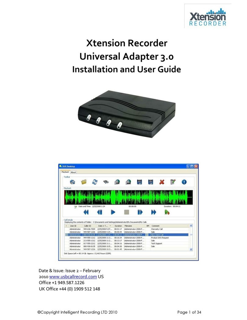 Intelligent Recording Xtension Recorder Universal Adapter 3.0 Installation and user guide Intelligent Recording Xtension Recorder Universal Adapter 3.0 Installation and user guide