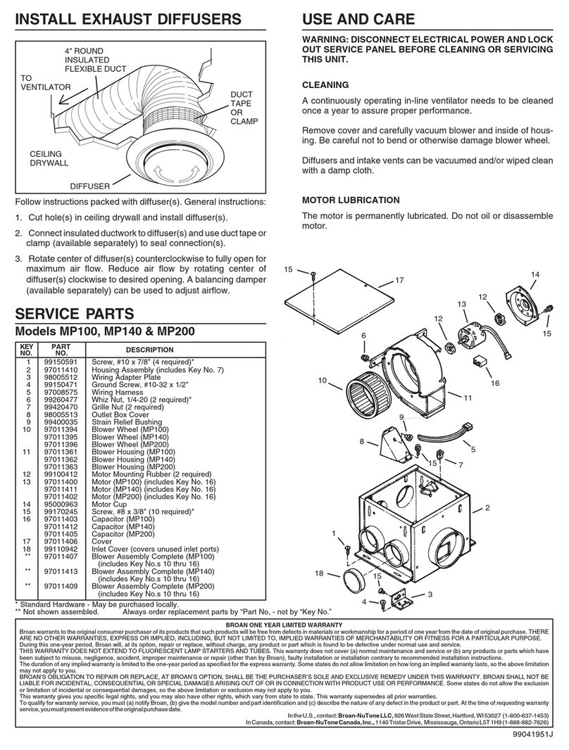 Broan MP100 User manual