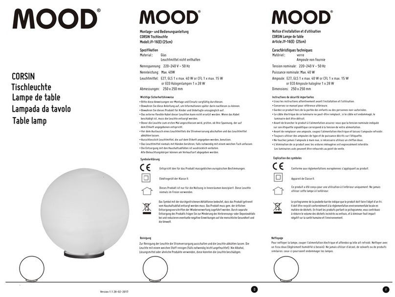 MOOD CORSIN JY-16 Installation and operation instructions