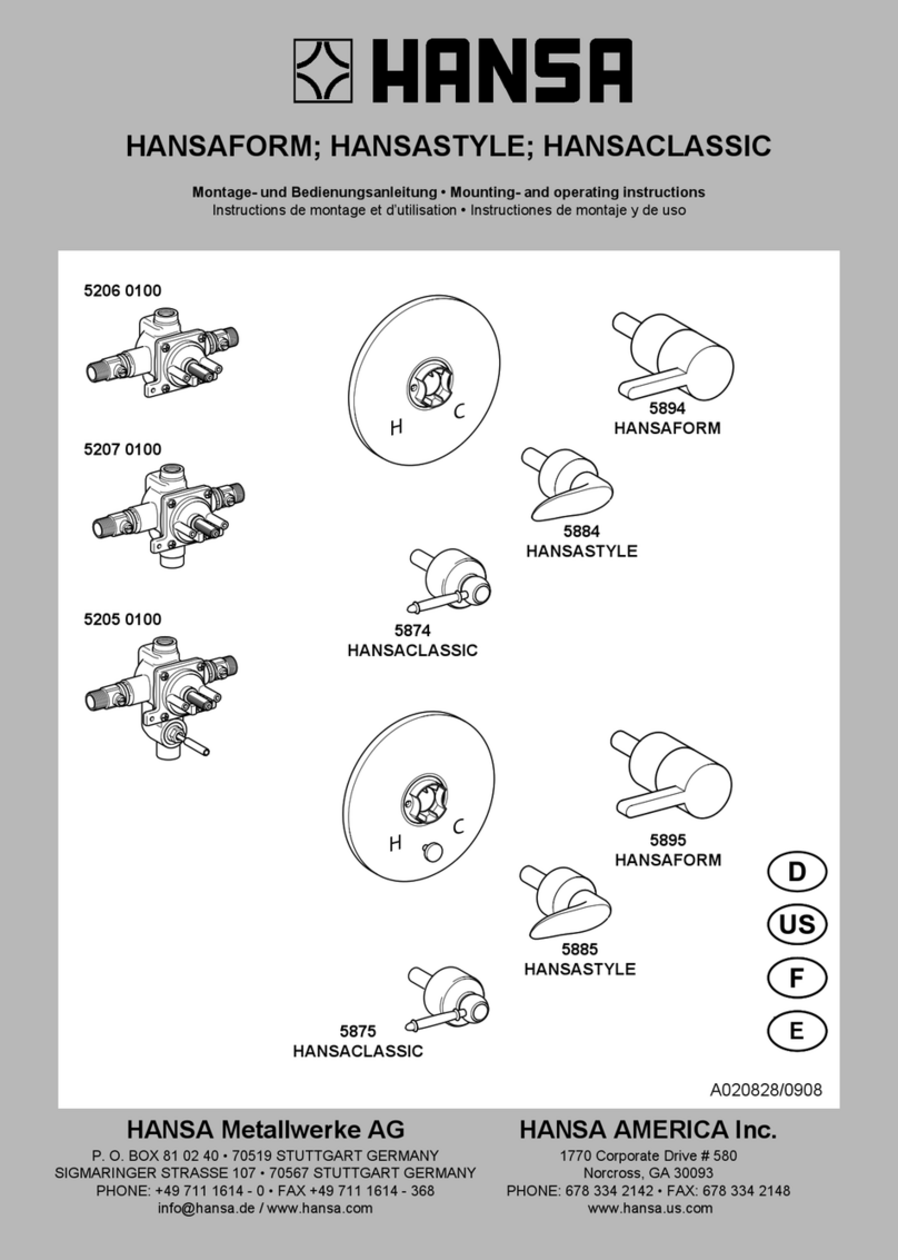 Hansa HANSAFORM Mounting and operating instructions