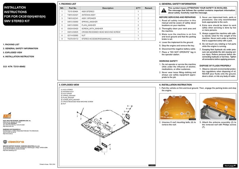 Daedong Kioti SMV STEREO KIT installation instructions