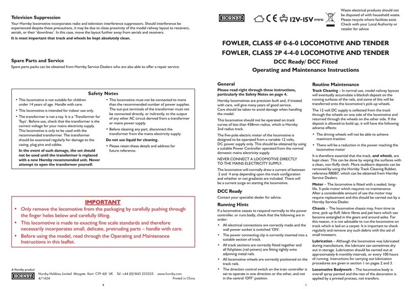 Hornby FOWLER CLASS 4F 0-6-0 Operating and maintenance instructions