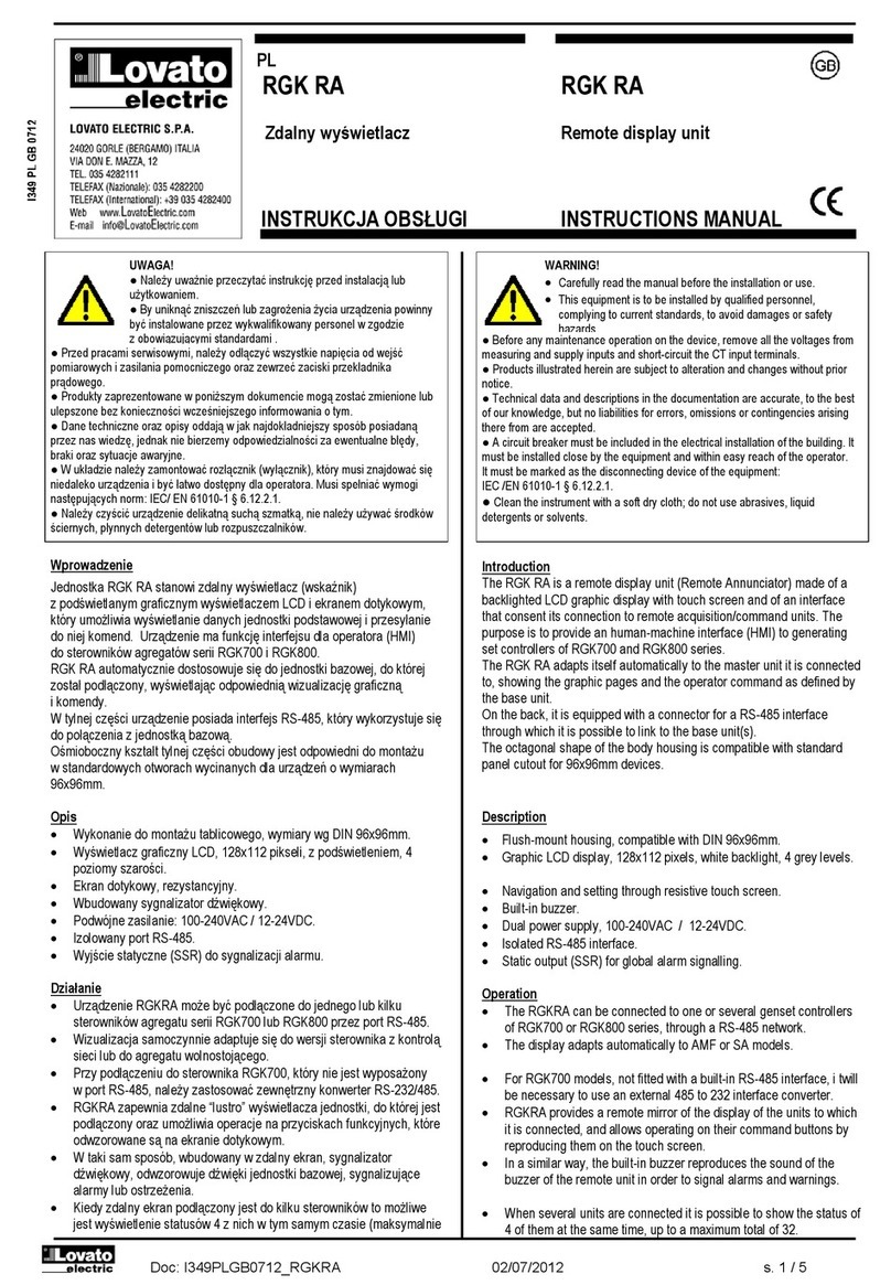 LOVATO ELECTRIC RGK RA User manual