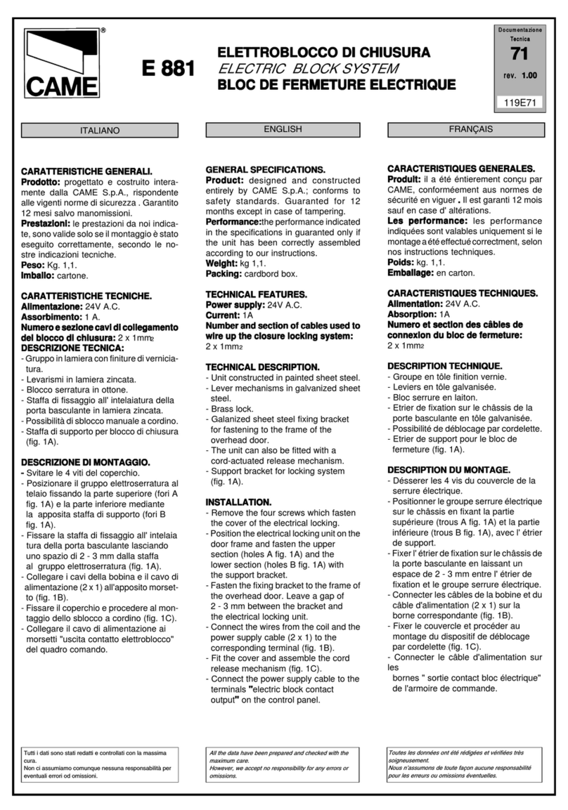 CAME E 881 User manual