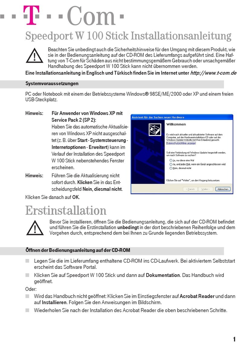 T-COM Speedport W 100 installation instructions