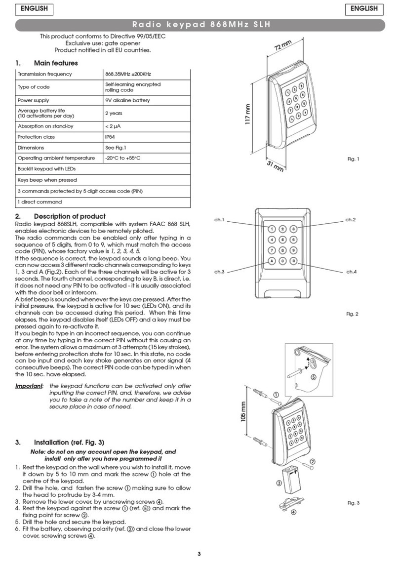 FAAC 868SLH Quick user guide