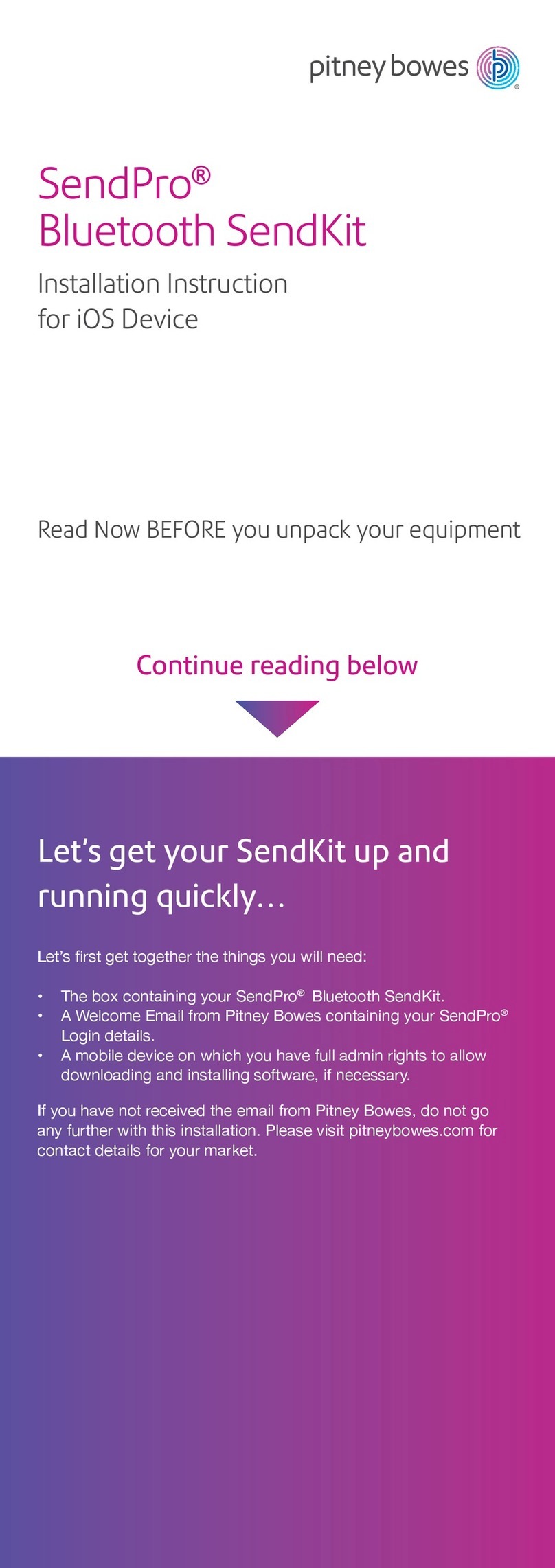 Pitney Bowes SendPro Bluetooth SendKit User manual