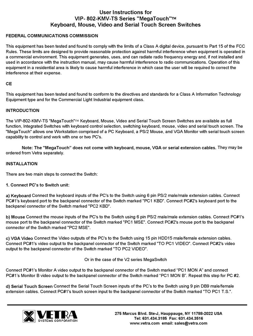 Vetra Systems MegaTouch VIP- 802-KMV-TS Series User instructions