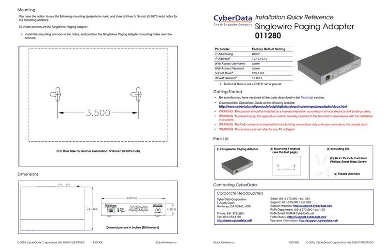 CyberData 11280 Installation quick reference