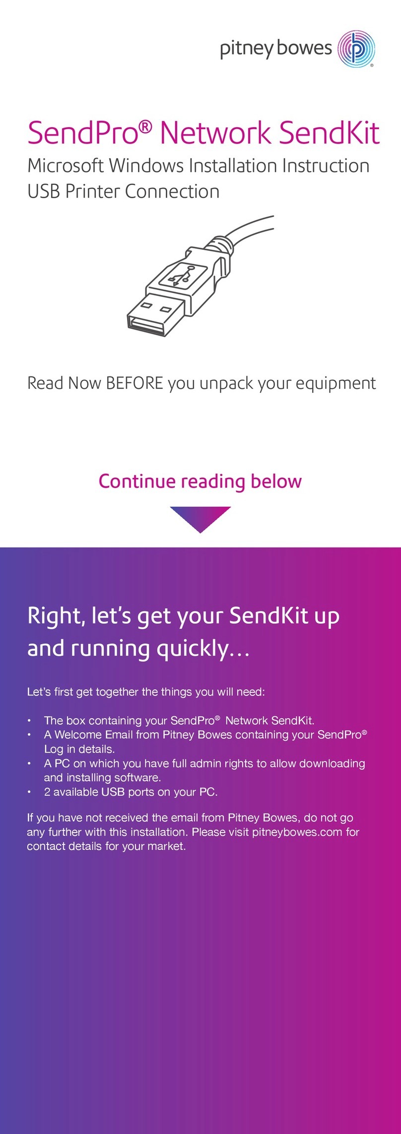 Pitney Bowes SendPro Network SendKit Installation instruction Pitney Bowes SendPro Network SendKit Installation instruction