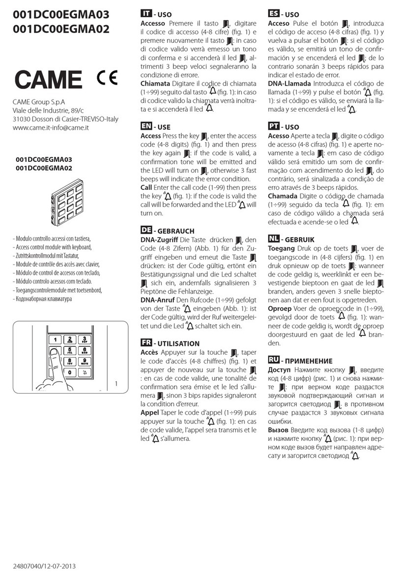 CAME 001DC00EGMA03 manual
