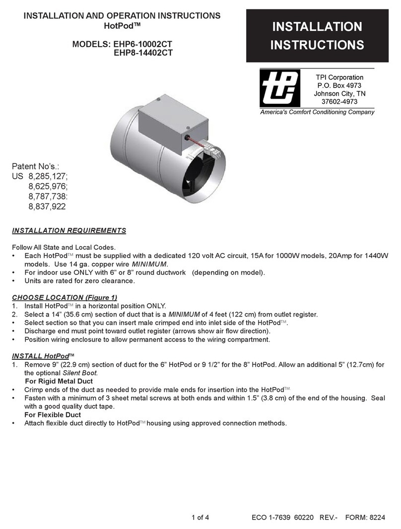 TPI Corporation HotPod EHP6-10002CT Installation and operation instructions