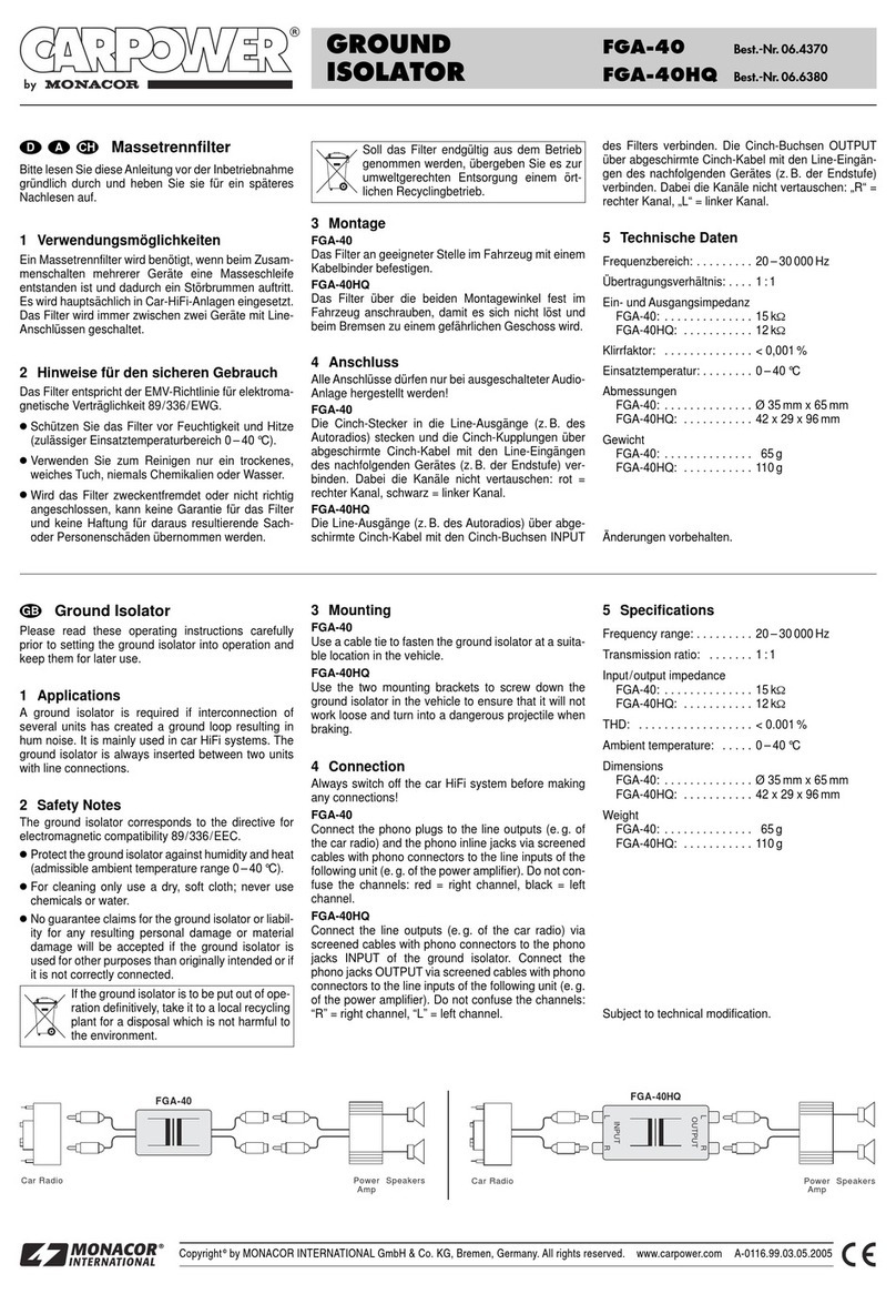 Monacor CARPOWER FGA-40 operating instructions