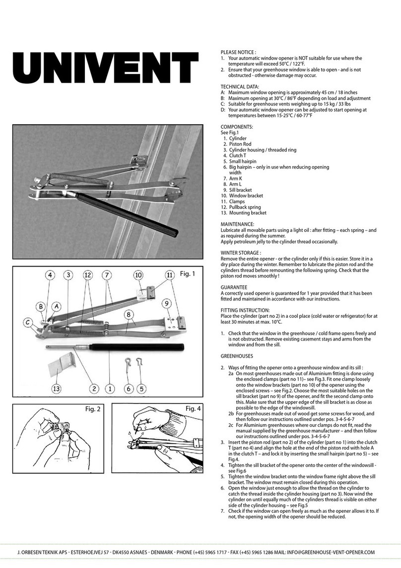 ACF Greenhouses UNIVENT instructions