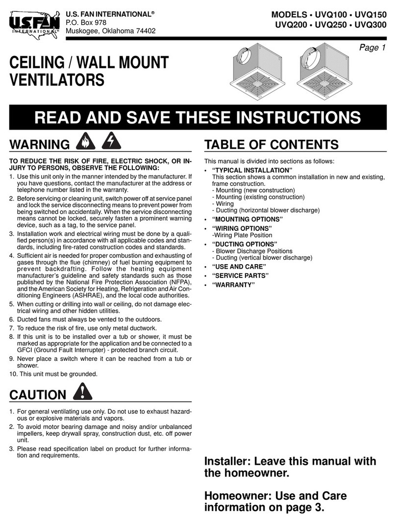 U.S. FAN UVQ100 User manual