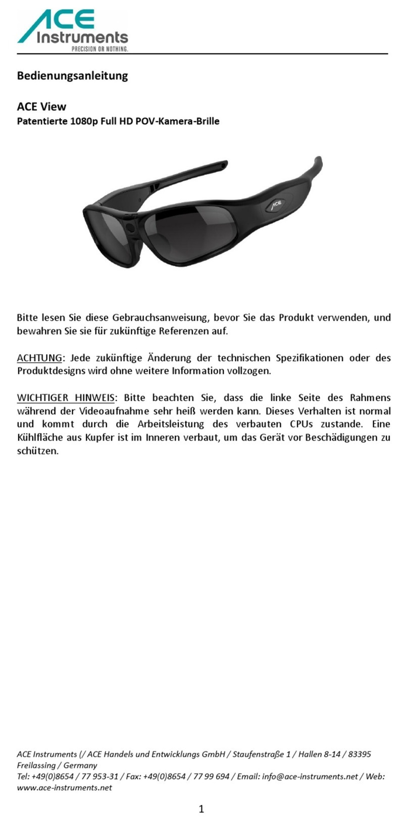 ACE INSTRUMENTS ACE View User manual
