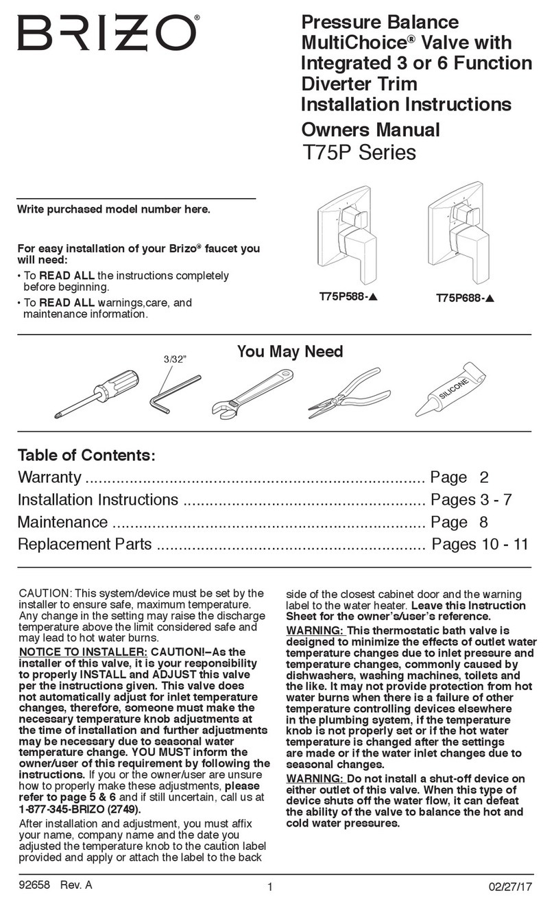 Brizo MultiChoice T75P588 Installation instructions & owner's manual