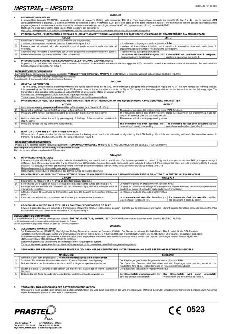 PRASTEL MPSTP2EB manual